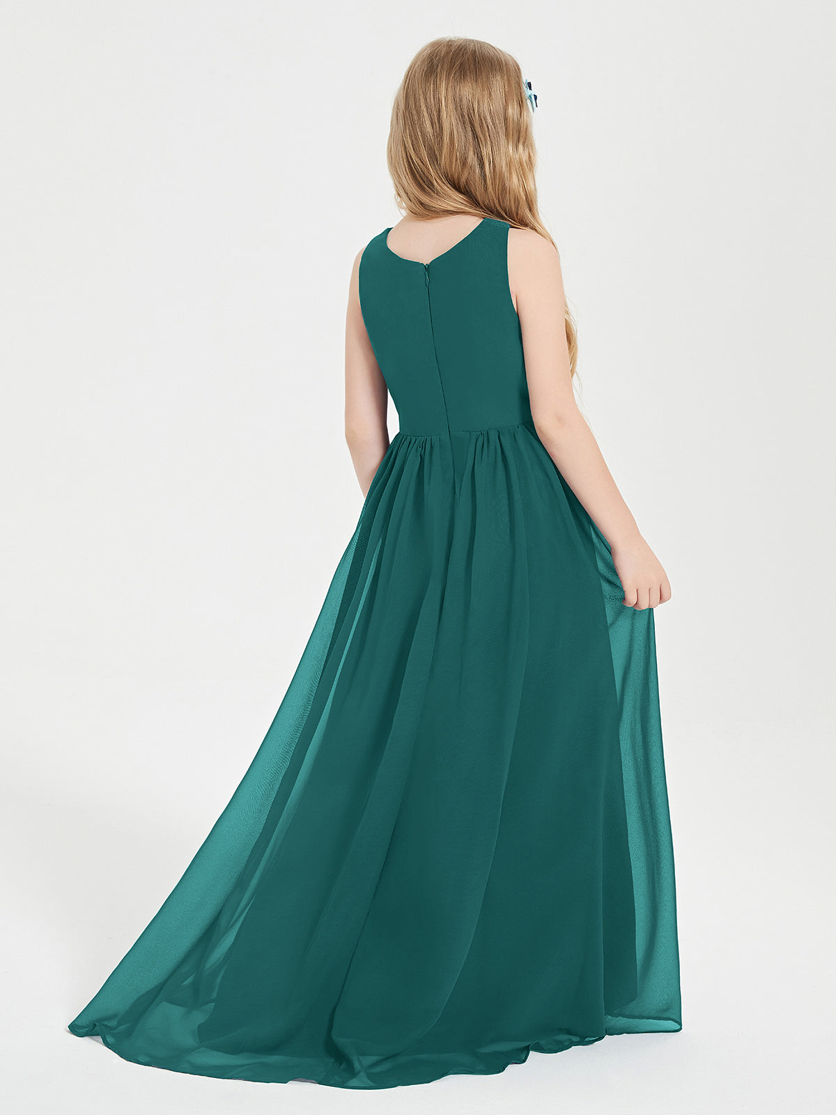 Asymmetrical Junior Bridesmaid Dresses with Scoop Neckline Peacock